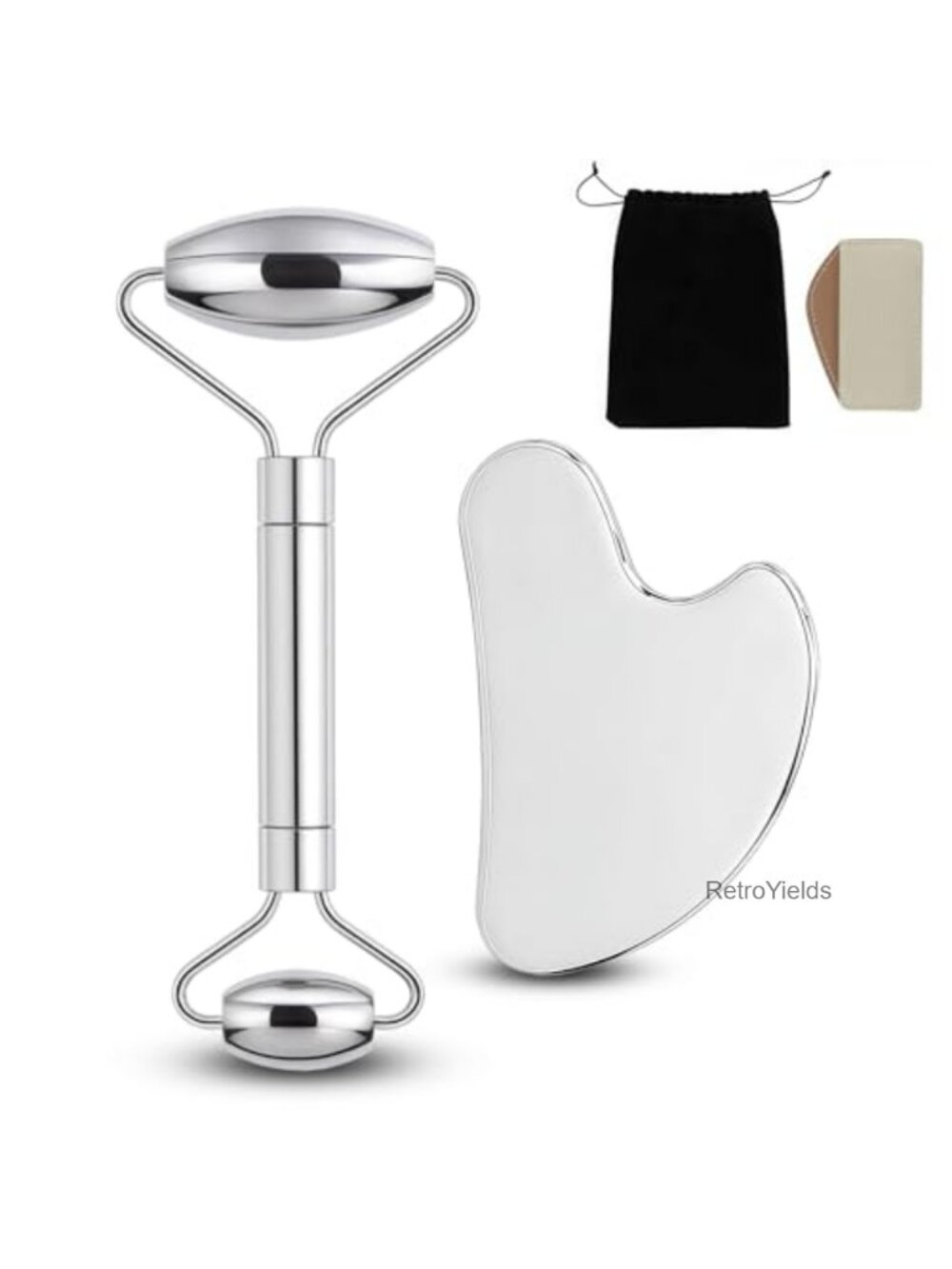 Stainless Steel Gua Sha and Face Roller Set, Facial Massager, Lymphatic